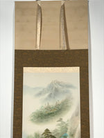 Japanese Hanging Scroll Vtg Moutains Waterfall House Color Sansui Kakejiku SC822