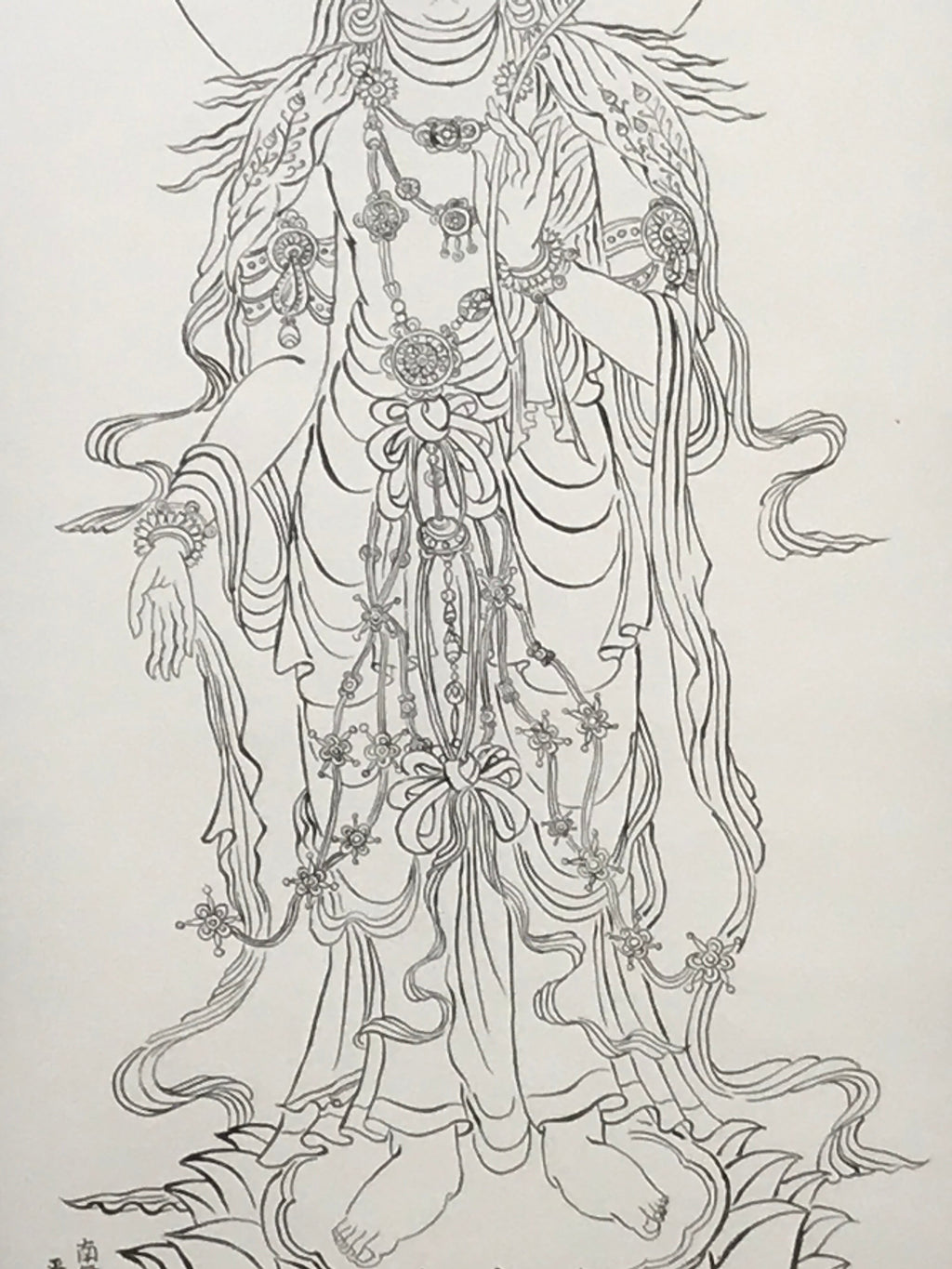 Japanese Hanging Scroll Vtg Namu Daijidaihi Kanzeon Bosa Drawing Buddhist SC816
