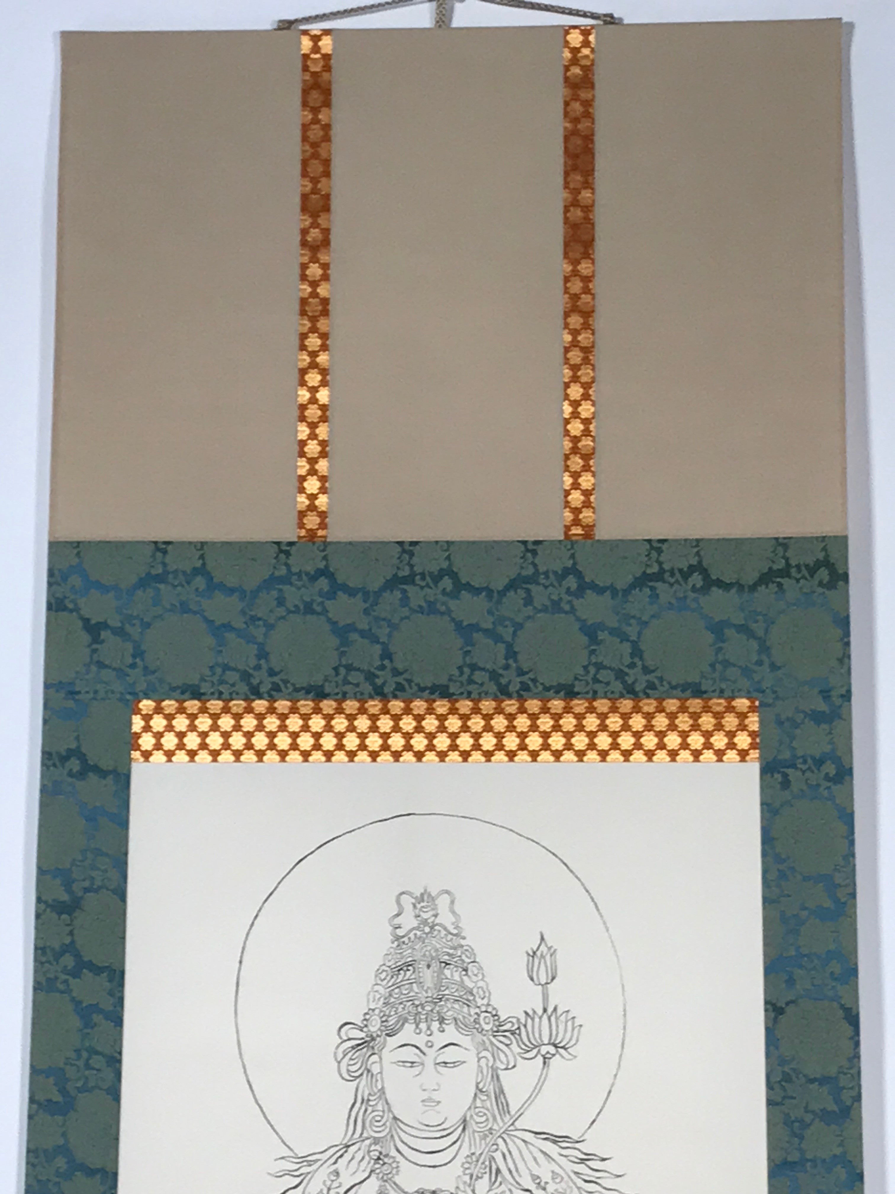 Japanese Hanging Scroll Vtg Namu Daijidaihi Kanzeon Bosa Drawing Buddhist SC816