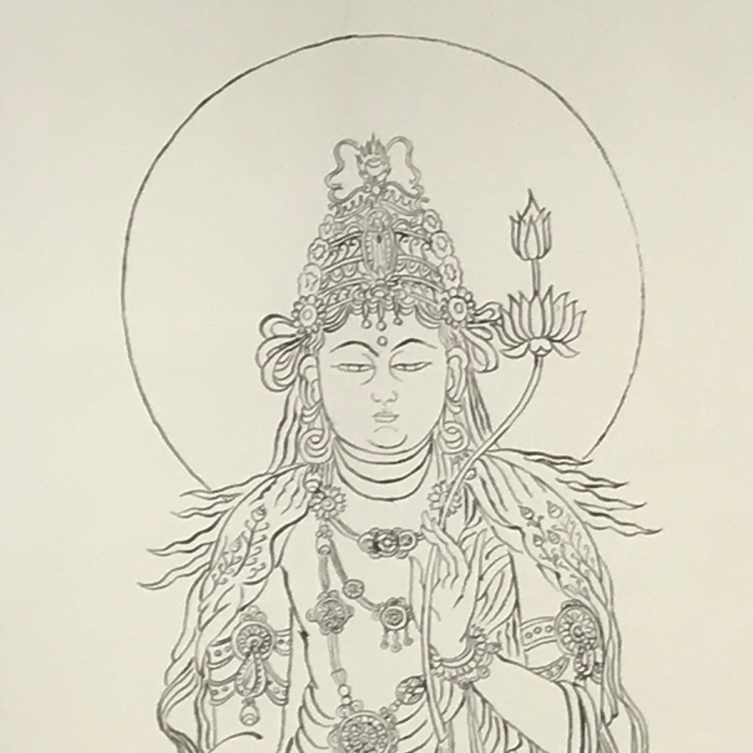 Japanese Hanging Scroll Vtg Namu Daijidaihi Kanzeon Bosa Drawing Buddhist SC816
