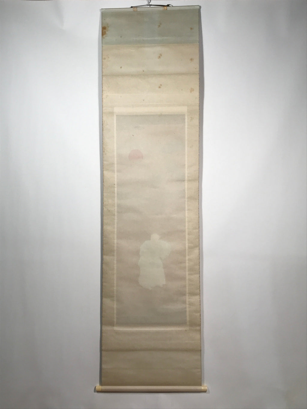 Japanese Hanging Scroll Vtg Old Man Green Kimono Sun Pine Tree Kakejiku SC850