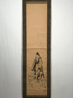 Japanese Hanging Scroll Vtg Old Man Standing Cloud Lady Kakejiku Chagake SC903