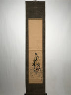 Japanese Hanging Scroll Vtg Old Man Standing Cloud Lady Kakejiku Chagake SC903