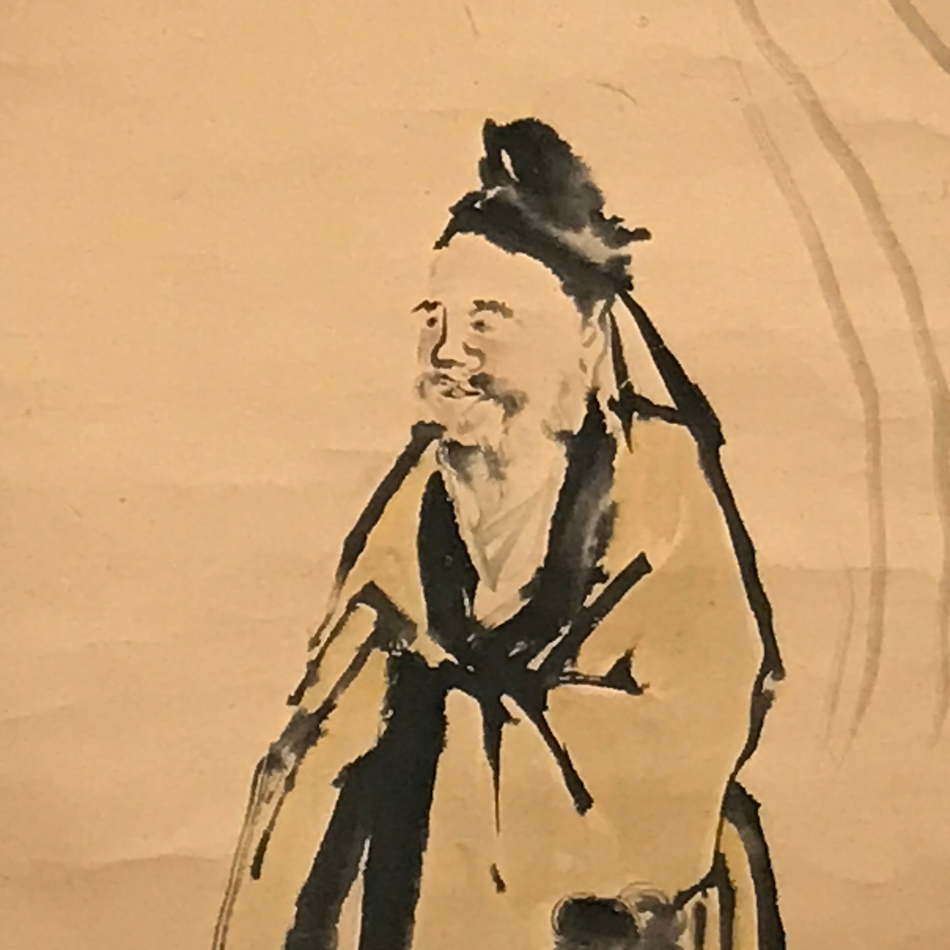 Japanese Hanging Scroll Vtg Old Man Standing Cloud Lady Kakejiku Chagake SC903