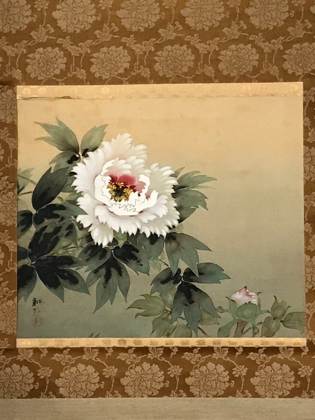 Japanese Hanging Scroll Vtg Peony Flower Color Kakejiku Chagake SC848