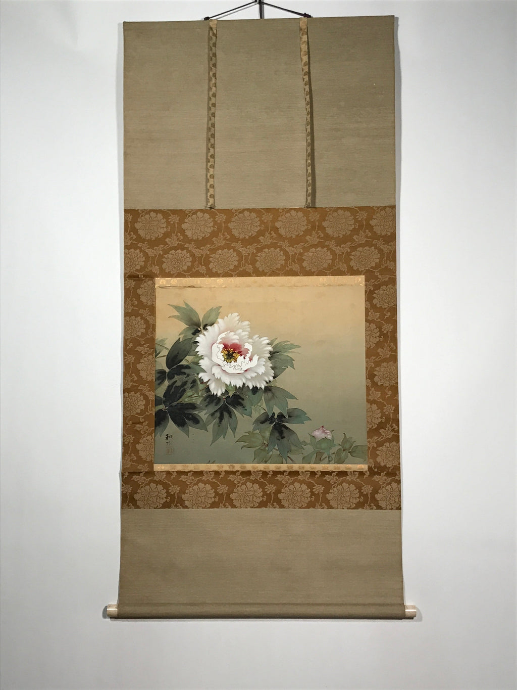 Japanese Hanging Scroll Vtg Peony Flower Color Kakejiku Chagake SC848