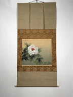 Japanese Hanging Scroll Vtg Peony Flower Color Kakejiku Chagake SC848
