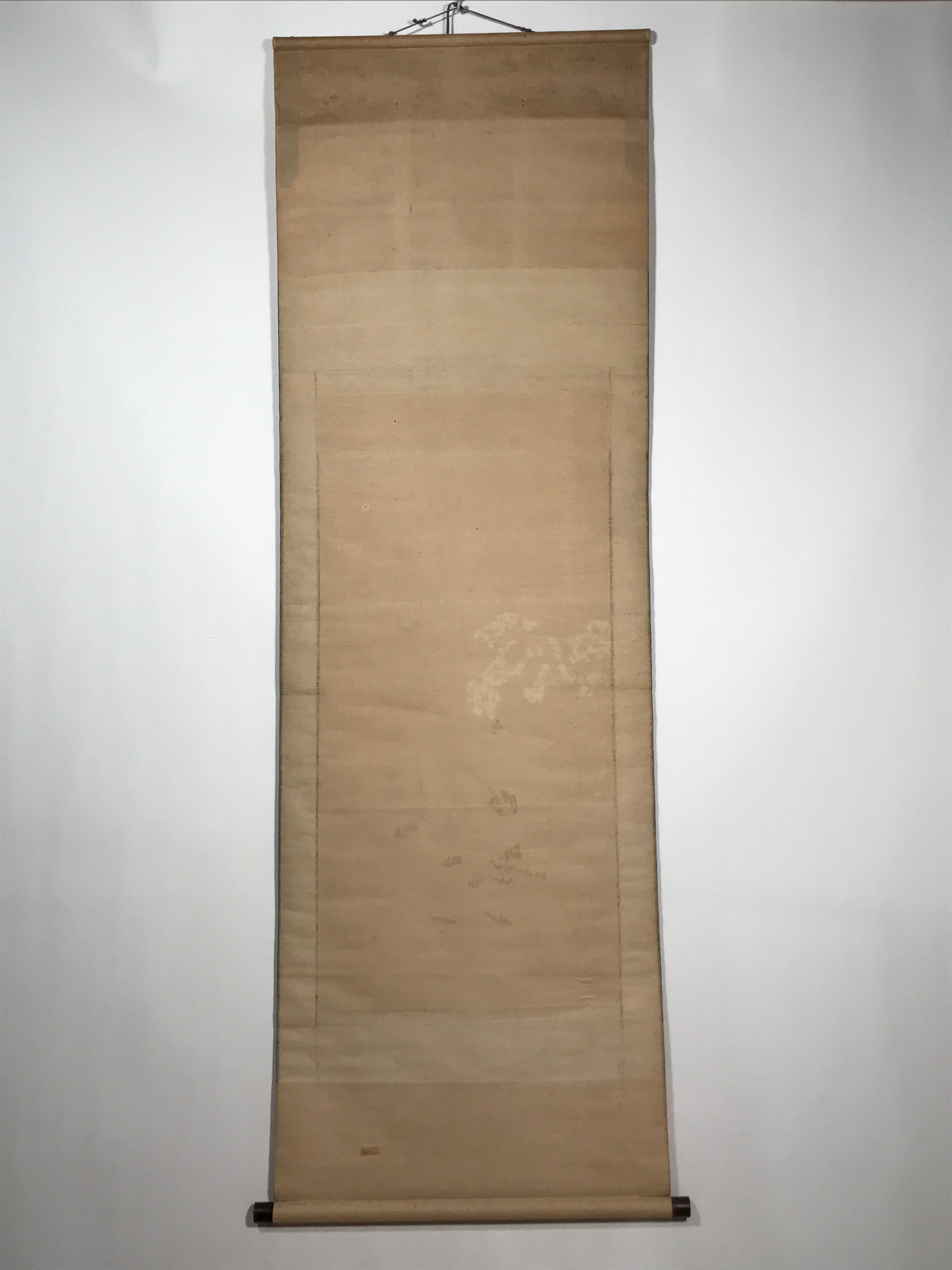Japanese Hanging Scroll Vtg Person Standing Boat Mountain Sansui Kakejiku SC846
