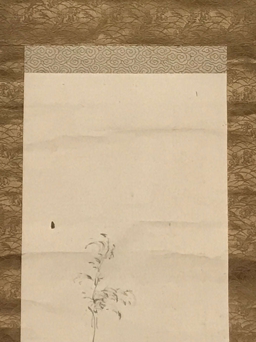 Japanese Hanging Scroll Vtg Raccoon Dog Herbs Black Kakejiku Chagake SC923