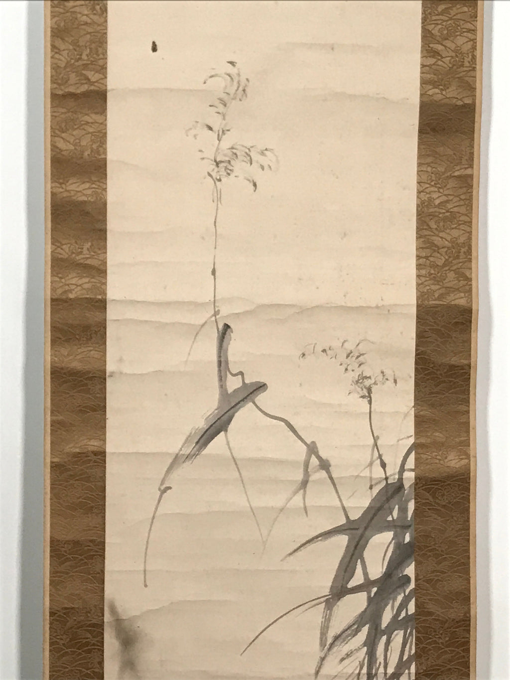 Japanese Hanging Scroll Vtg Raccoon Dog Herbs Black Kakejiku Chagake SC923