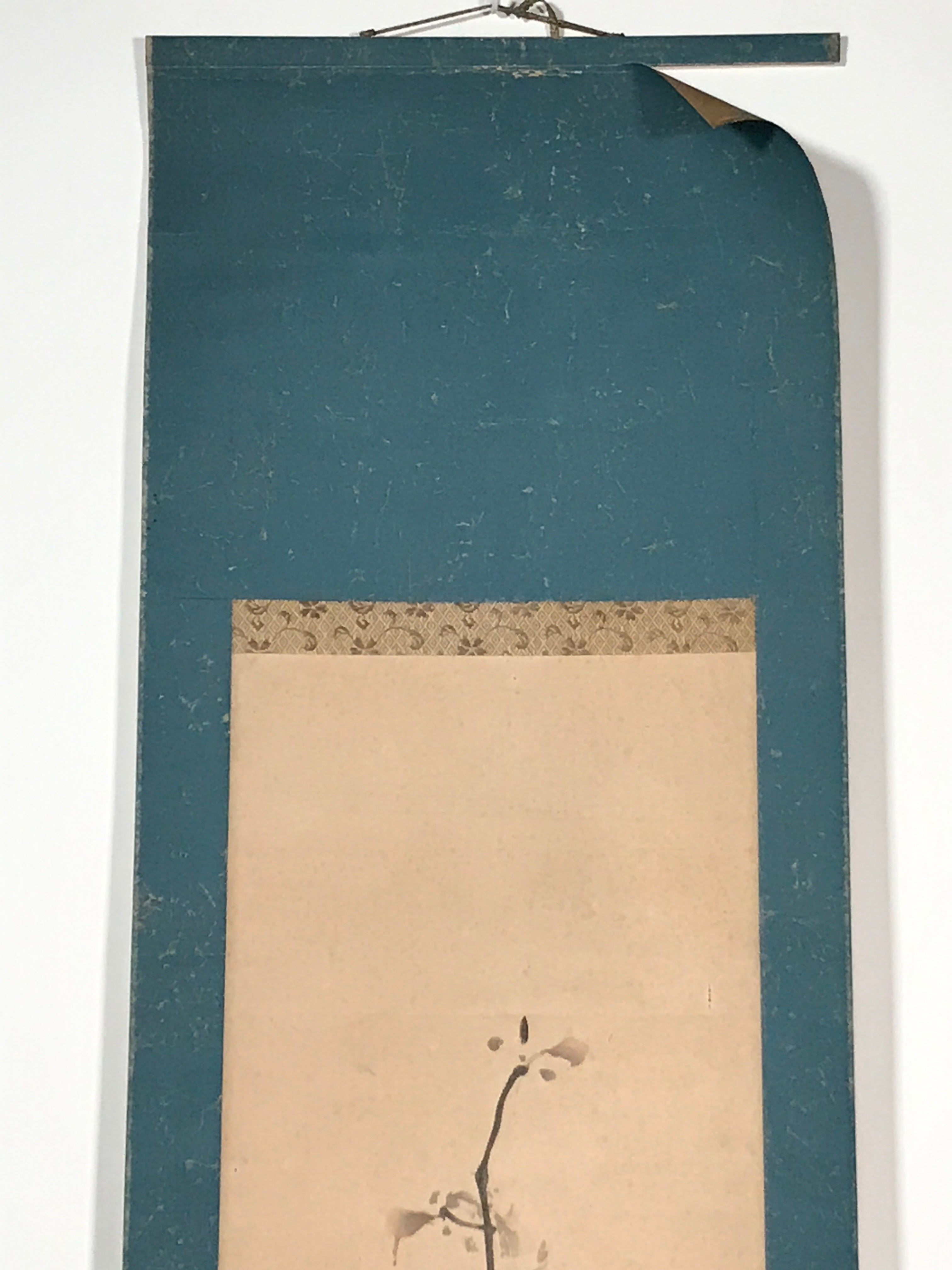Japanese Hanging Scroll Vtg Red Flowers Black Tree Kakejiku Chagake SC906