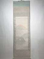 Japanese Hanging Scroll Vtg Red Fuji Flying Cranes Takemura Kakejiku SC902
