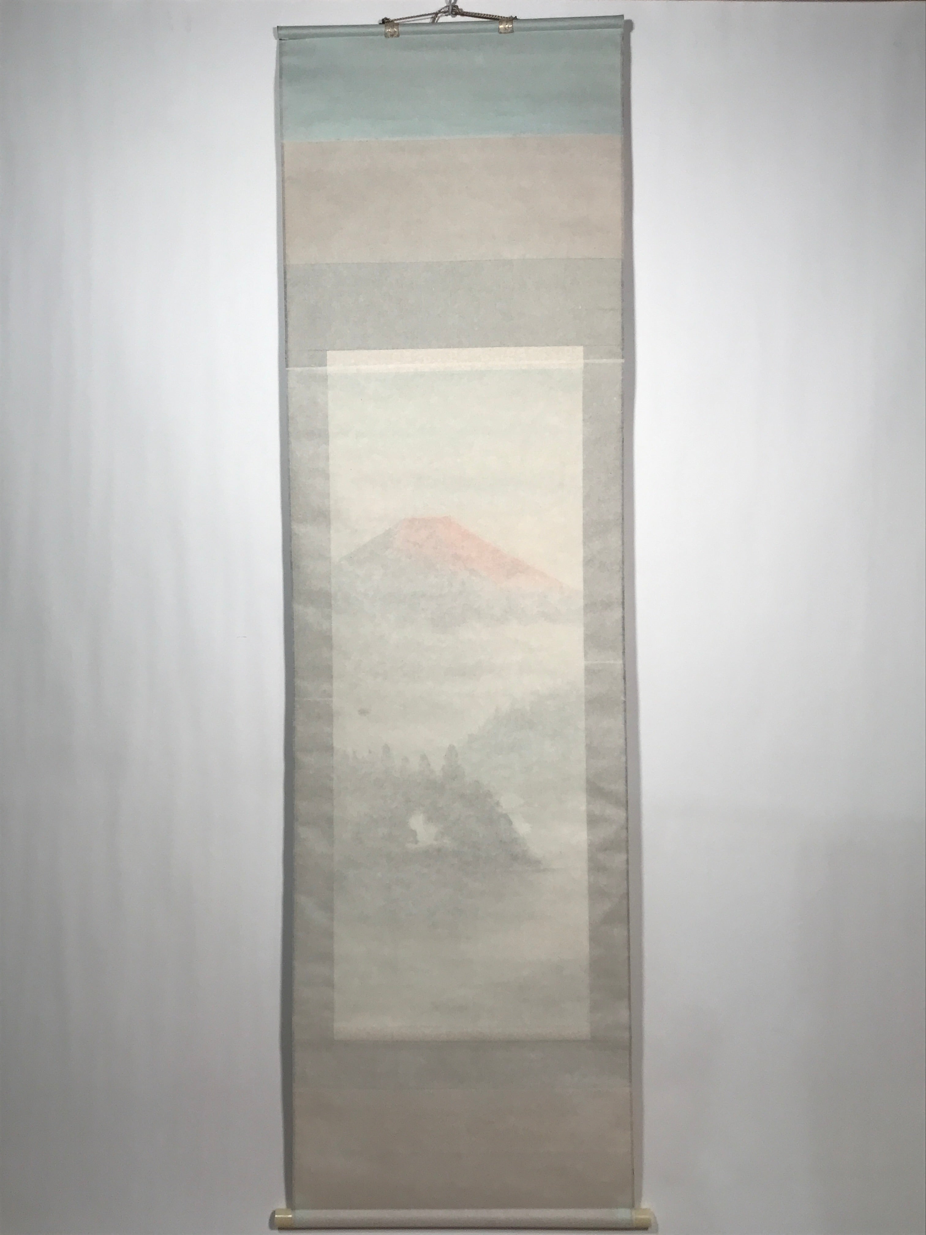 Japanese Hanging Scroll Vtg Red Fuji Flying Cranes Takemura Kakejiku SC902