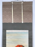 Japanese Hanging Scroll Vtg Red Fuji Flying Cranes Takemura Kakejiku SC902