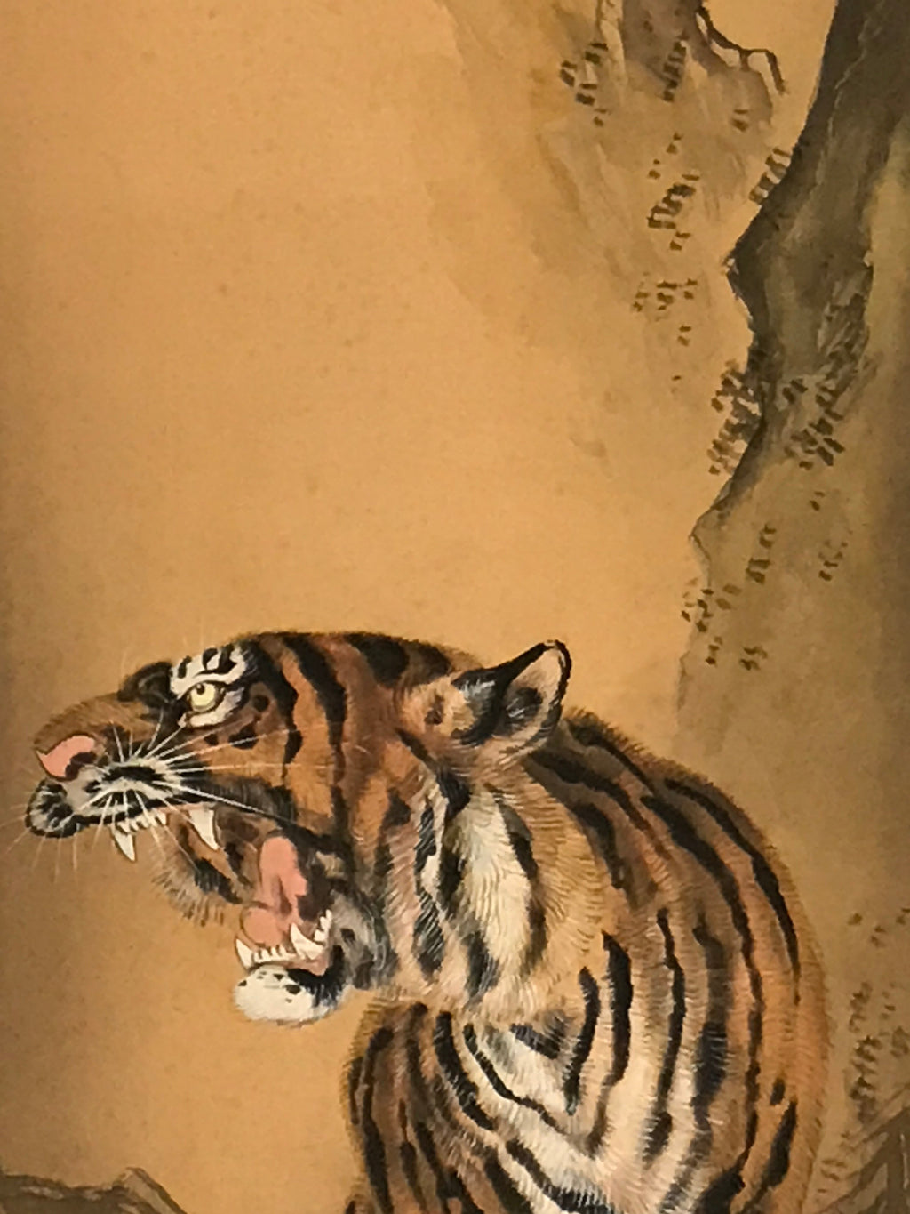 Japanese Hanging Scroll Vtg Roaring Tiger Orange Zodiac Animal Kakejiku SC819