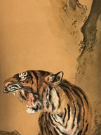 Japanese Hanging Scroll Vtg Roaring Tiger Orange Zodiac Animal Kakejiku SC819