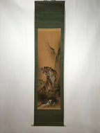 Japanese Hanging Scroll Vtg Roaring Tiger Orange Zodiac Animal Kakejiku SC819