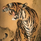 Japanese Hanging Scroll Vtg Roaring Tiger Orange Zodiac Animal Kakejiku SC819