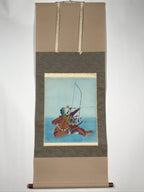 Japanese Hanging Scroll Vtg Samurai Bow Horse Sea Yabusame Color Kakejiku SC896