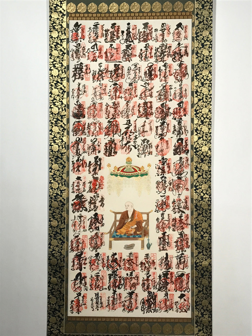 Japanese Hanging Scroll Vtg Shikoku 88 Sacred Places Goshuin Buddhist SC856