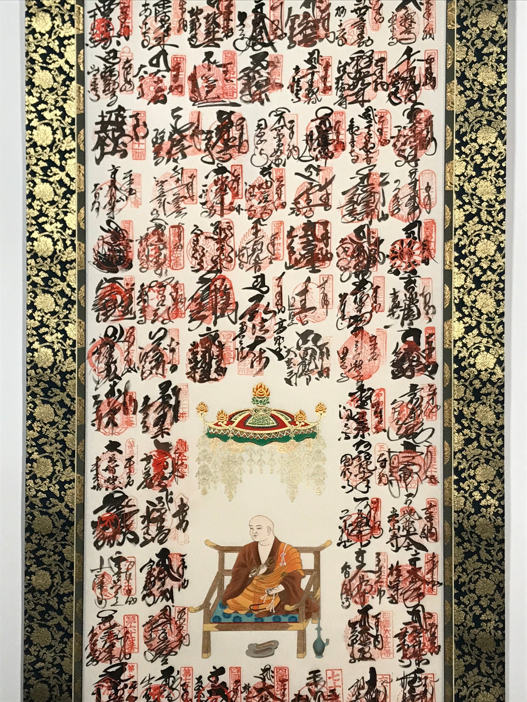 Japanese Hanging Scroll Vtg Shikoku 88 Sacred Places Goshuin Buddhist SC856