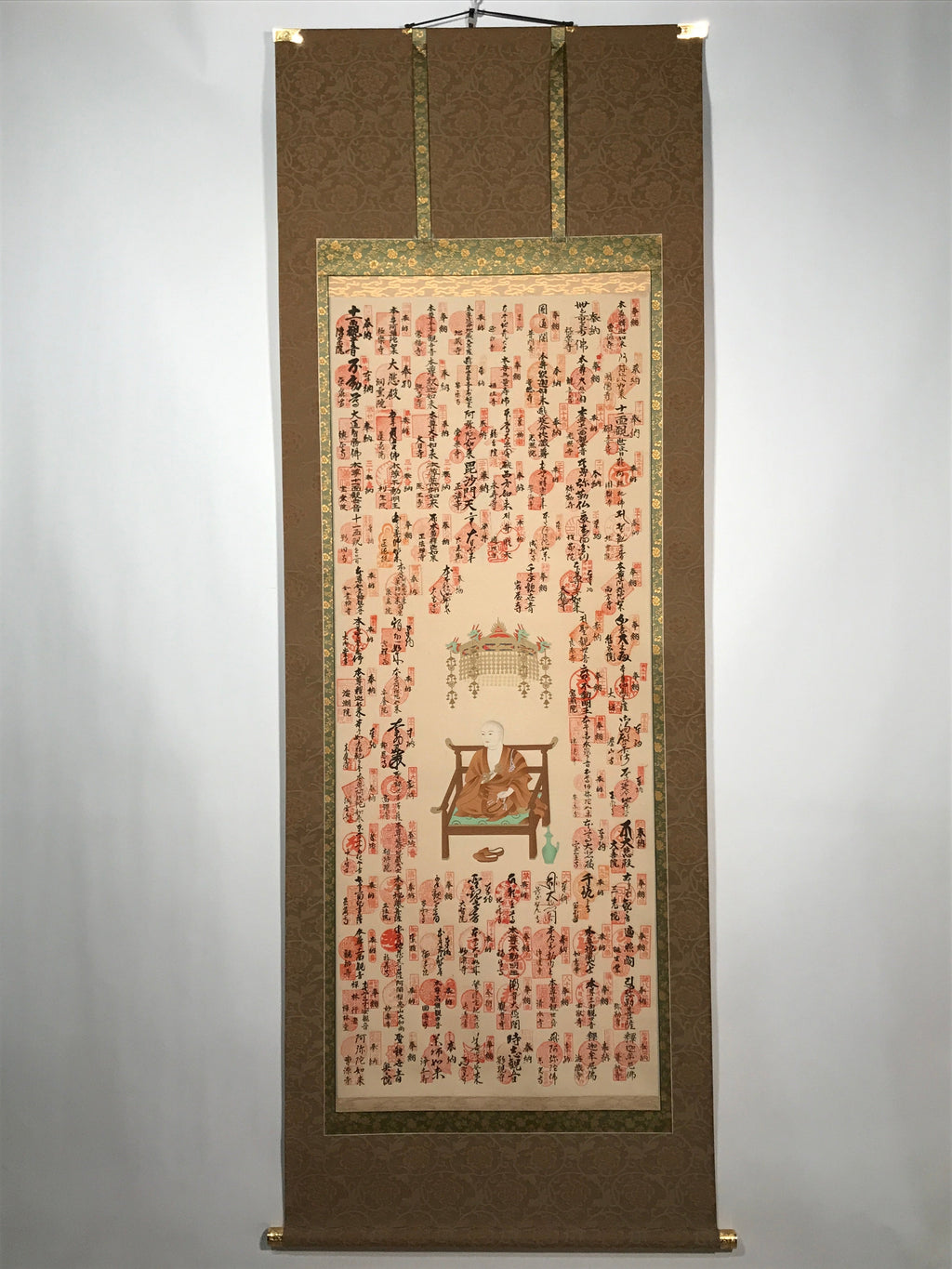 Japanese Hanging Scroll Vtg Shikoku 88 Sacred Places Goshuin Buddhist SC869