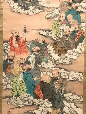 Japanese Hanging Scroll Vtg Sixteen Arhats Jyuroku Rakan Buddhist Kakejiku SC827