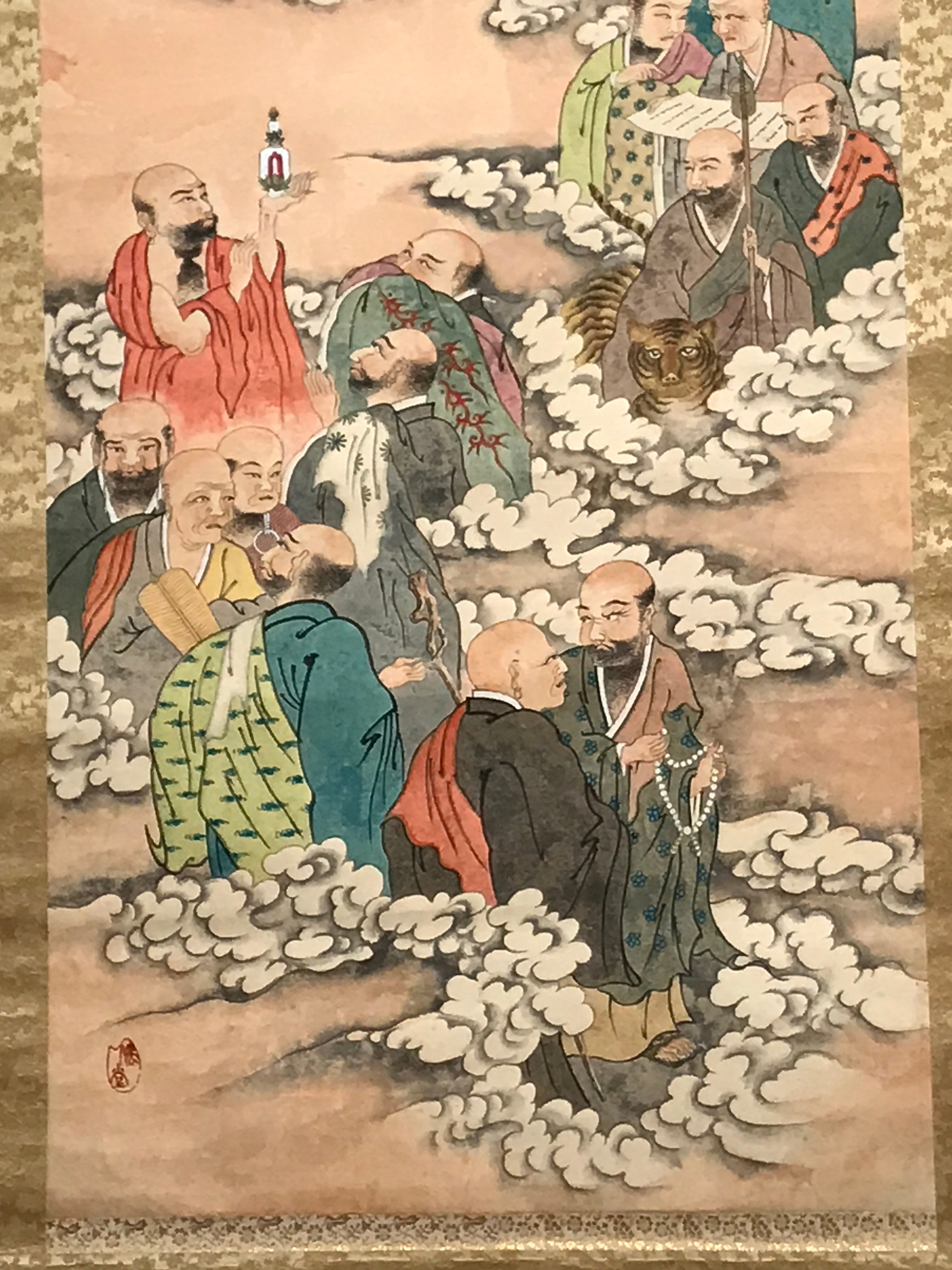 Japanese Hanging Scroll Vtg Sixteen Arhats Jyuroku Rakan Buddhist Kakejiku SC827