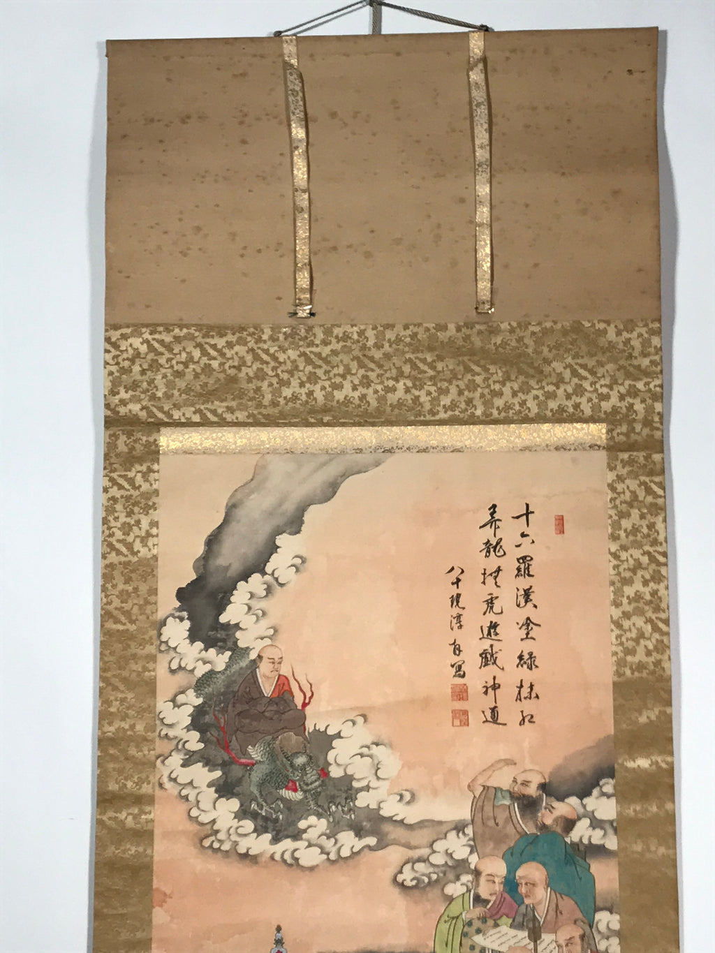 Japanese Hanging Scroll Vtg Sixteen Arhats Jyuroku Rakan Buddhist Kakejiku SC827