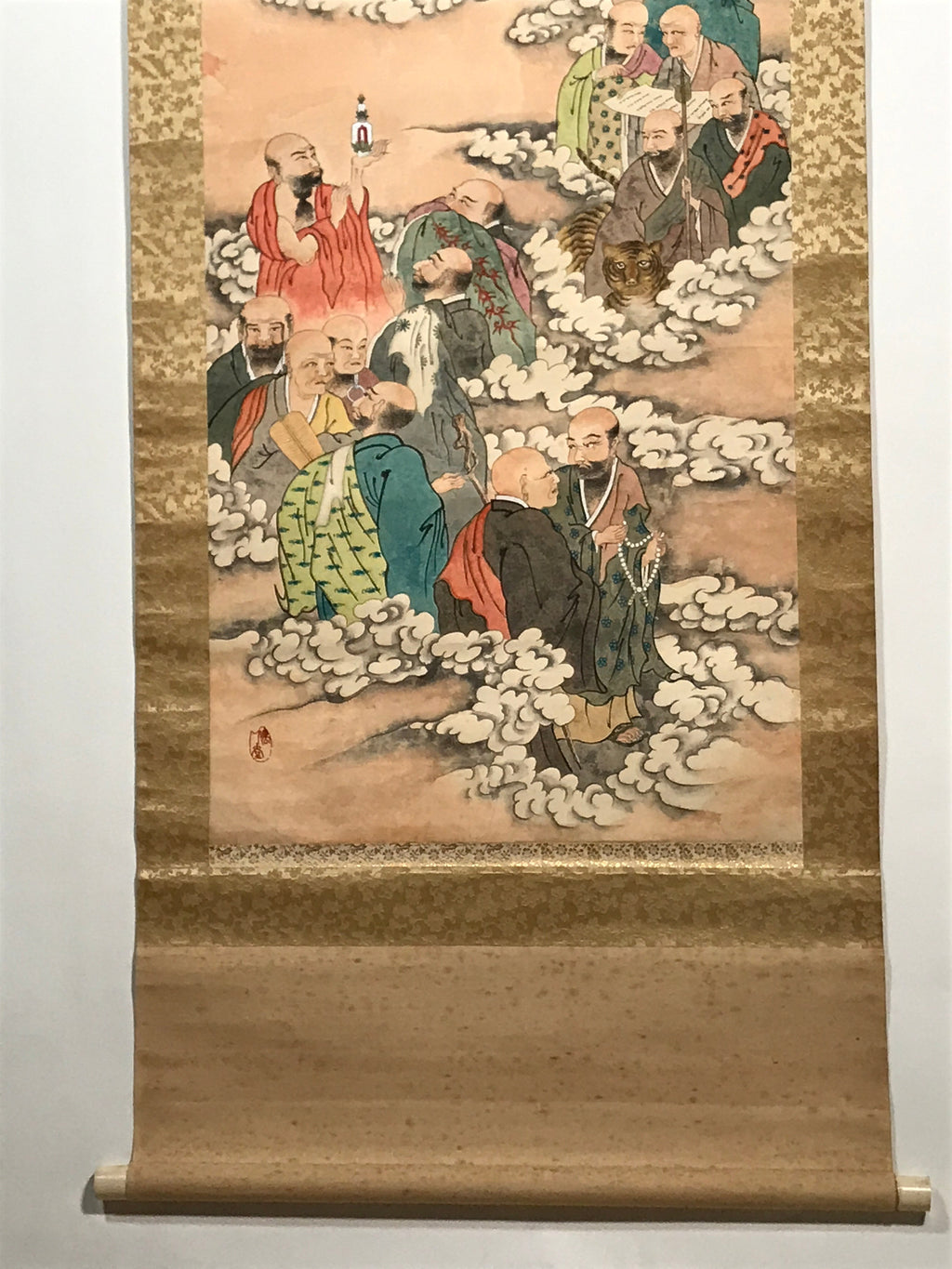 Japanese Hanging Scroll Vtg Sixteen Arhats Jyuroku Rakan Buddhist Kakejiku SC827