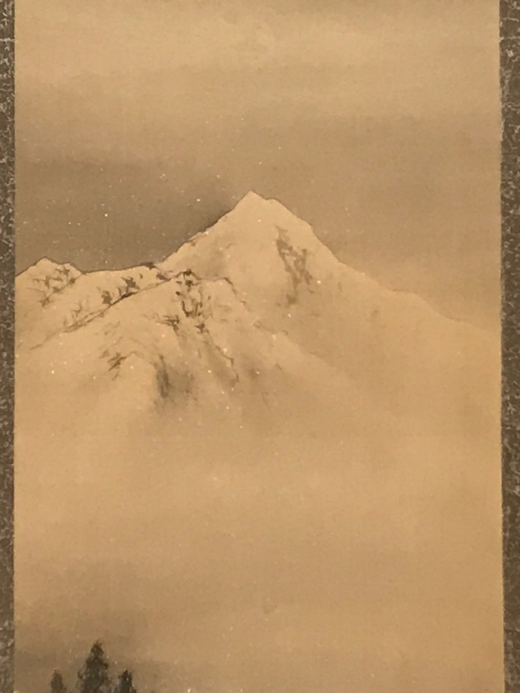 Japanese Hanging Scroll Vtg Snow Mountain Houses Winter Sansui Kakejiku SC820