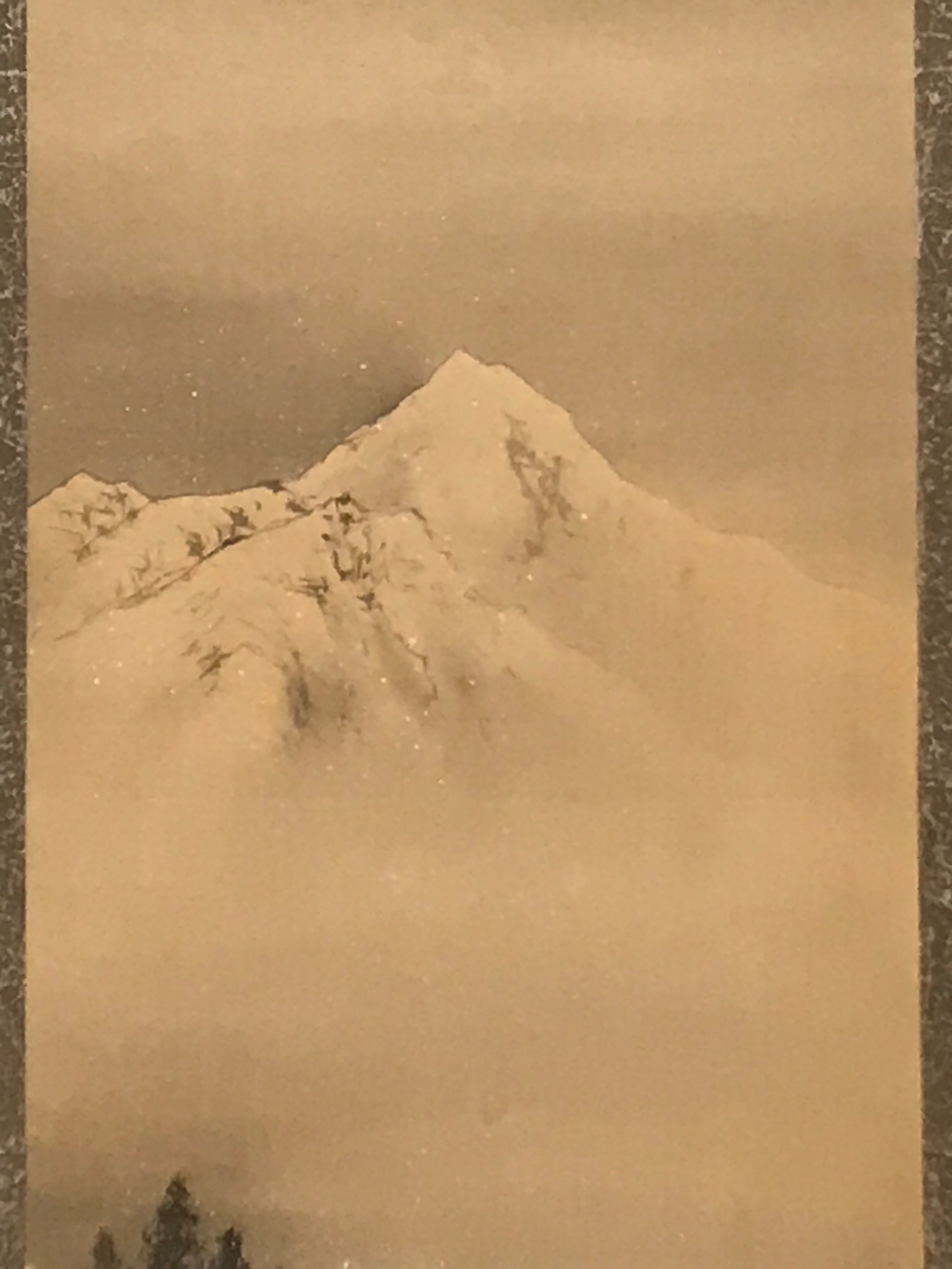 Japanese Hanging Scroll Vtg Snow Mountain Houses Winter Sansui Kakejiku SC820