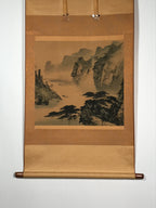 Japanese Hanging Scroll Vtg Square Moutains Waterfall Sansui Kakejiku SC844