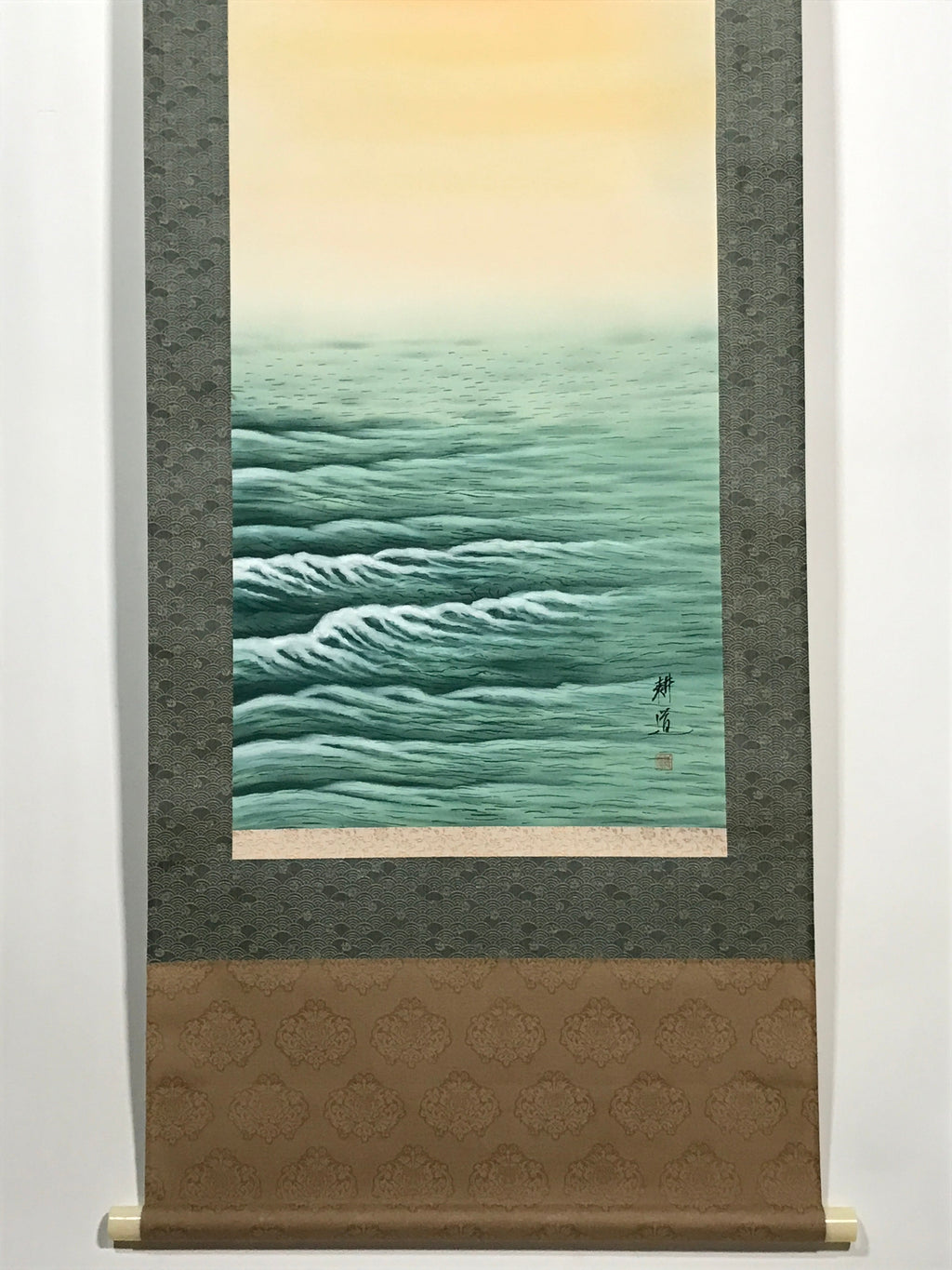 Japanese Hanging Scroll Vtg Sun Rising Calm Waves New Year Kakejiku SC901