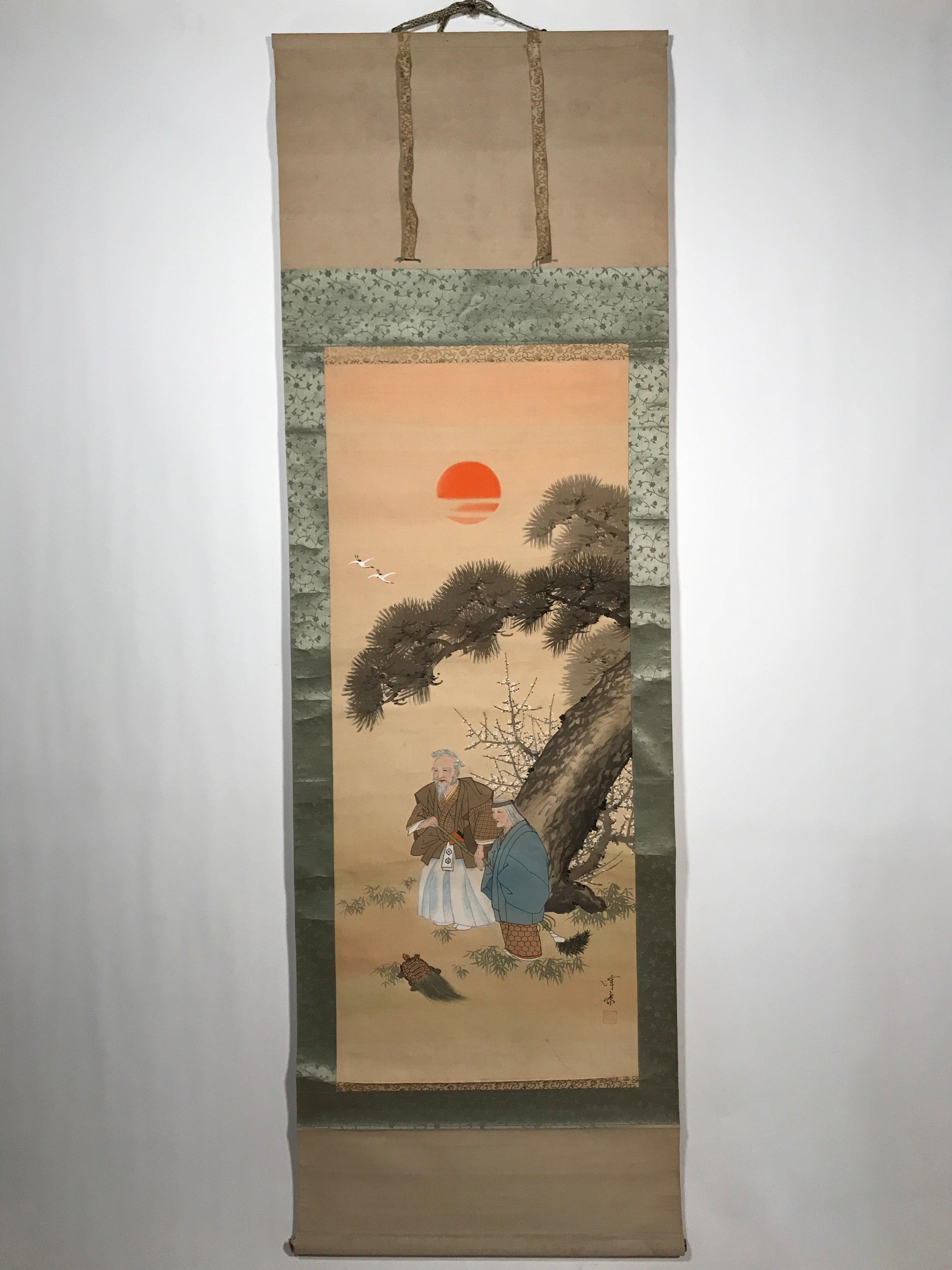 Japanese Hanging Scroll Vtg Takasago Old Man Old Woman Kakejiku Chagake SC905