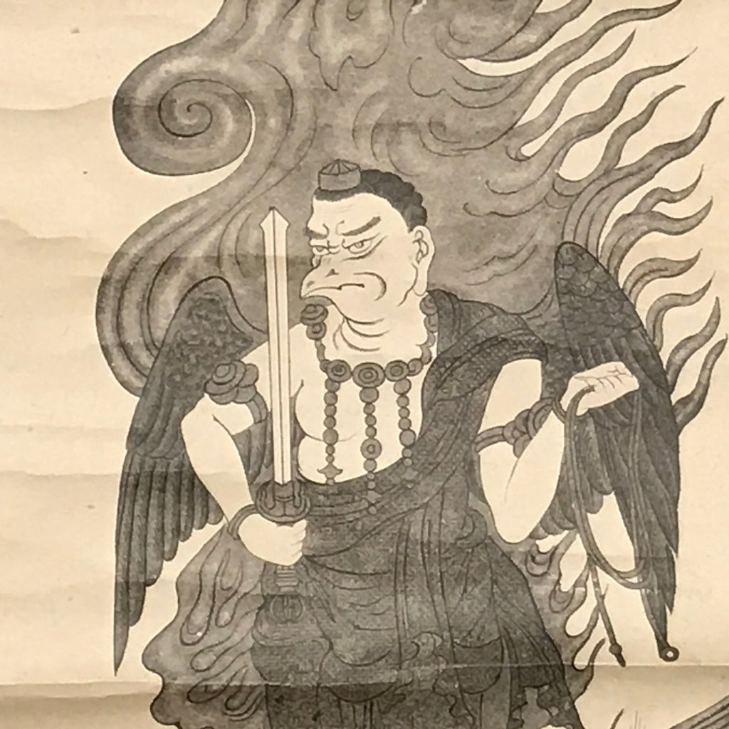 Japanese Hanging Scroll Vtg Tengu Fire Safety Shinto Akiha Gongen Kakejiku SC931