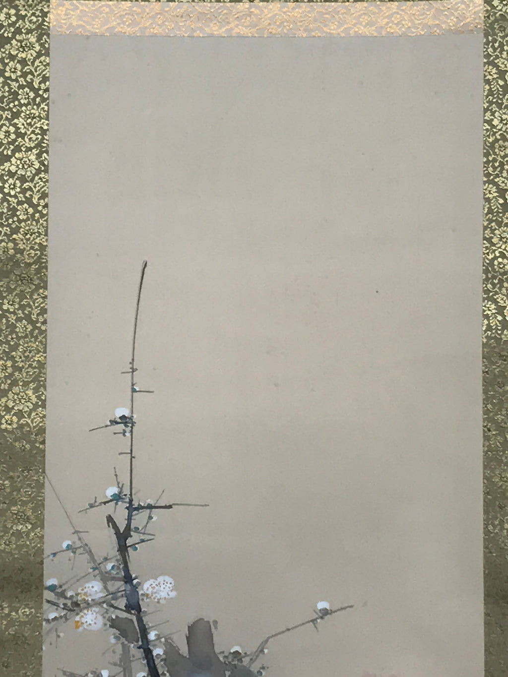 Japanese Hanging Scroll Vtg Three Flowers Pink Yellow White Kakejiku SC852