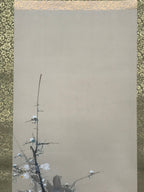 Japanese Hanging Scroll Vtg Three Flowers Pink Yellow White Kakejiku SC852