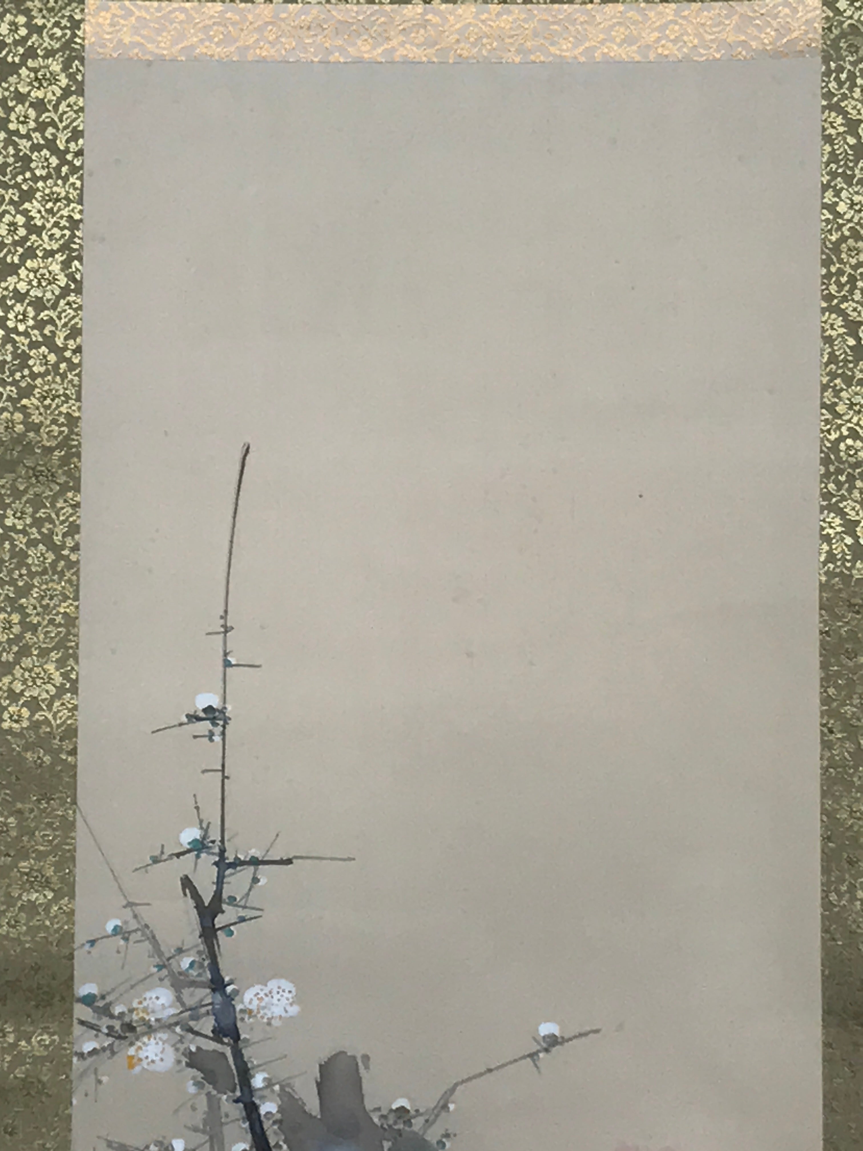 Japanese Hanging Scroll Vtg Three Flowers Pink Yellow White Kakejiku SC852