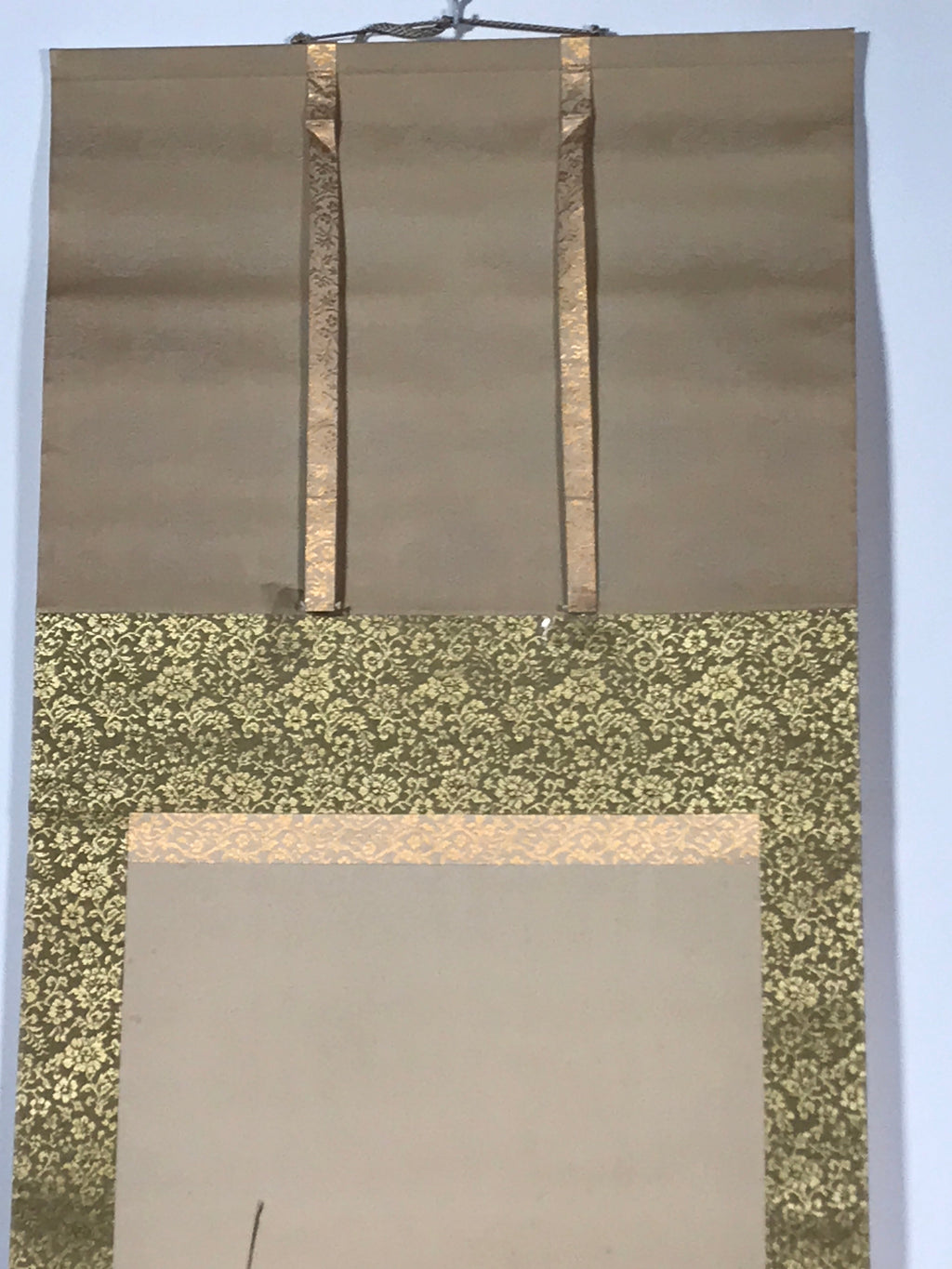 Japanese Hanging Scroll Vtg Three Flowers Pink Yellow White Kakejiku SC852