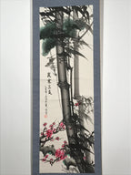 Japanese Hanging Scroll Vtg Three Friends Of Winter Red Black Kakejiku SC845