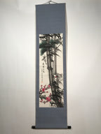Japanese Hanging Scroll Vtg Three Friends Of Winter Red Black Kakejiku SC845