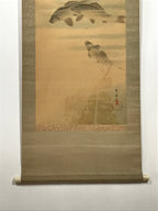 Japanese Hanging Scroll Vtg Three Swimming Carps Black Fish Kakejiku SC817