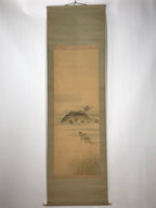 Japanese Hanging Scroll Vtg Three Swimming Carps Black Fish Kakejiku SC817