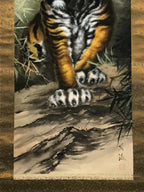 Japanese Hanging Scroll Vtg Tiger Bamboo Color Zodiac Animal Kakejiku SC860