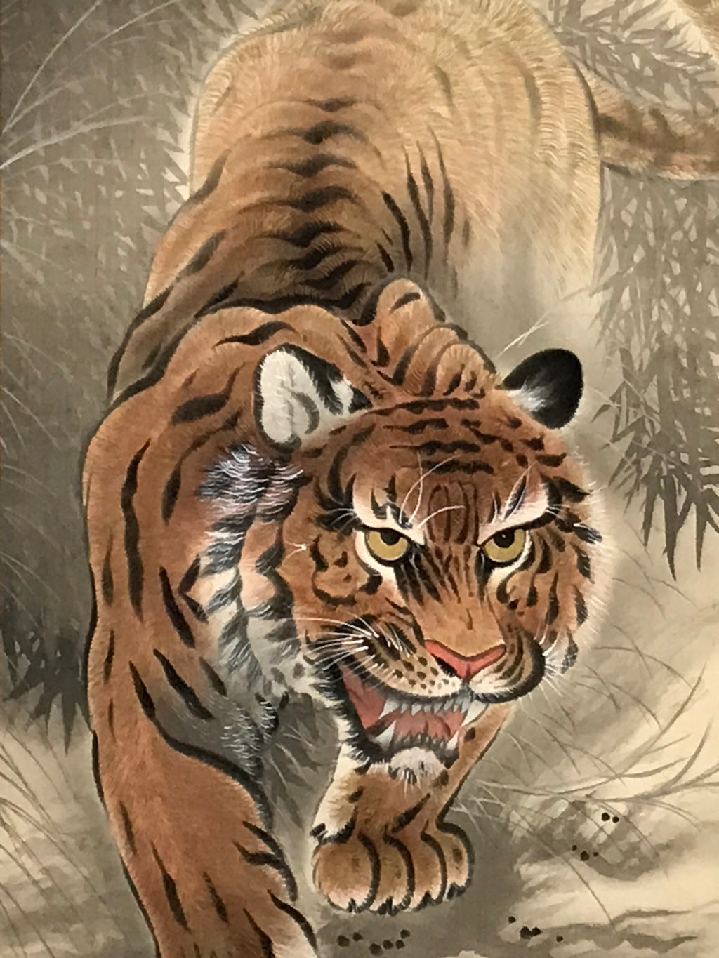 Japanese Hanging Scroll Vtg Tiger Bamboo Forest Zodiac Animal Kakejiku SC828