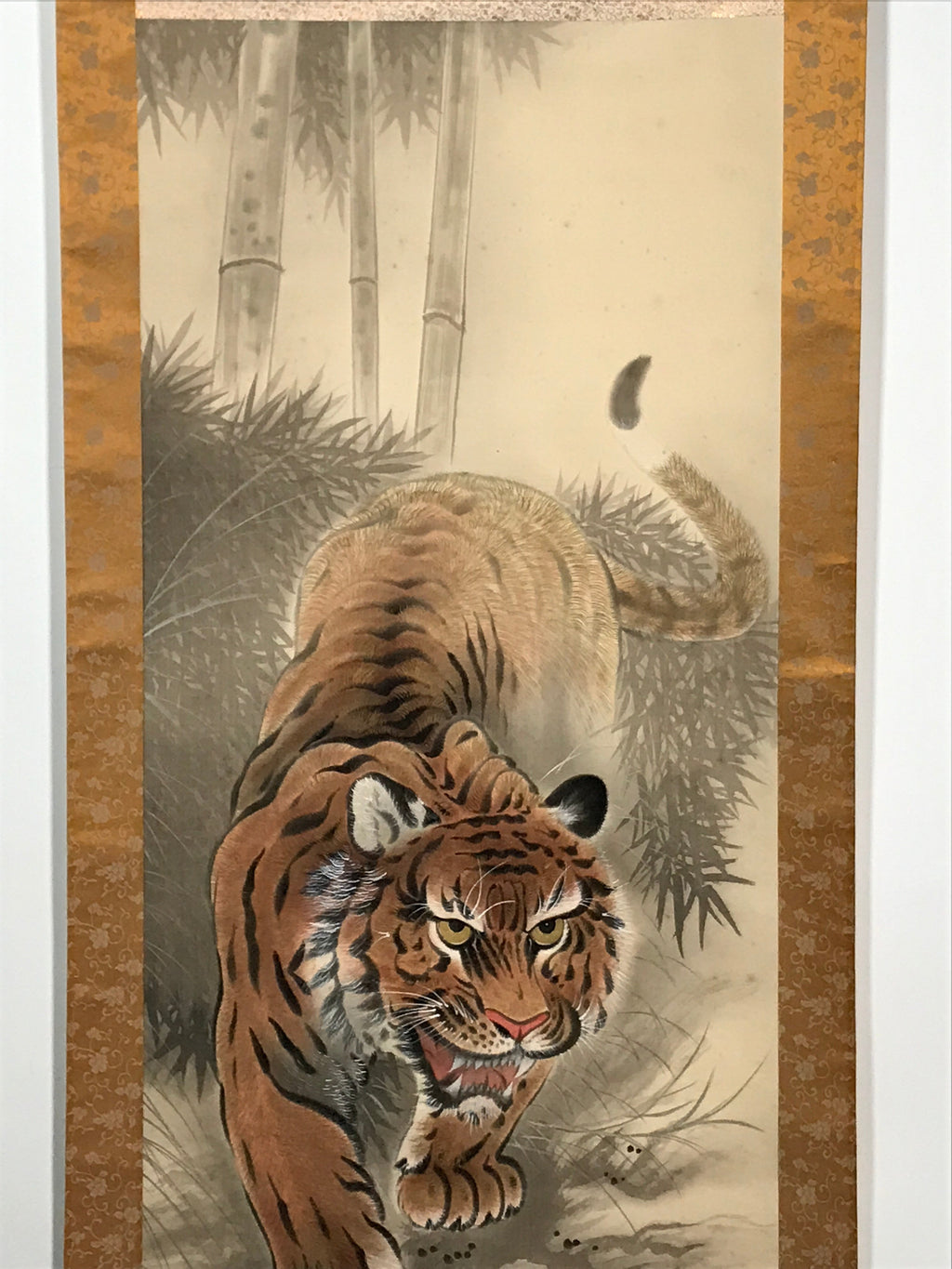 Japanese Hanging Scroll Vtg Tiger Bamboo Forest Zodiac Animal Kakejiku SC828