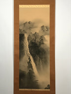 Japanese Hanging Scroll Vtg Waterfall Moutains Trees Monochrome Kakejiku SC859