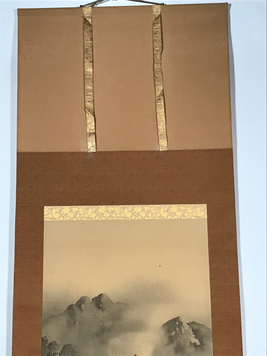 Japanese Hanging Scroll Vtg Waterfall Moutains Trees Monochrome Kakejiku SC859