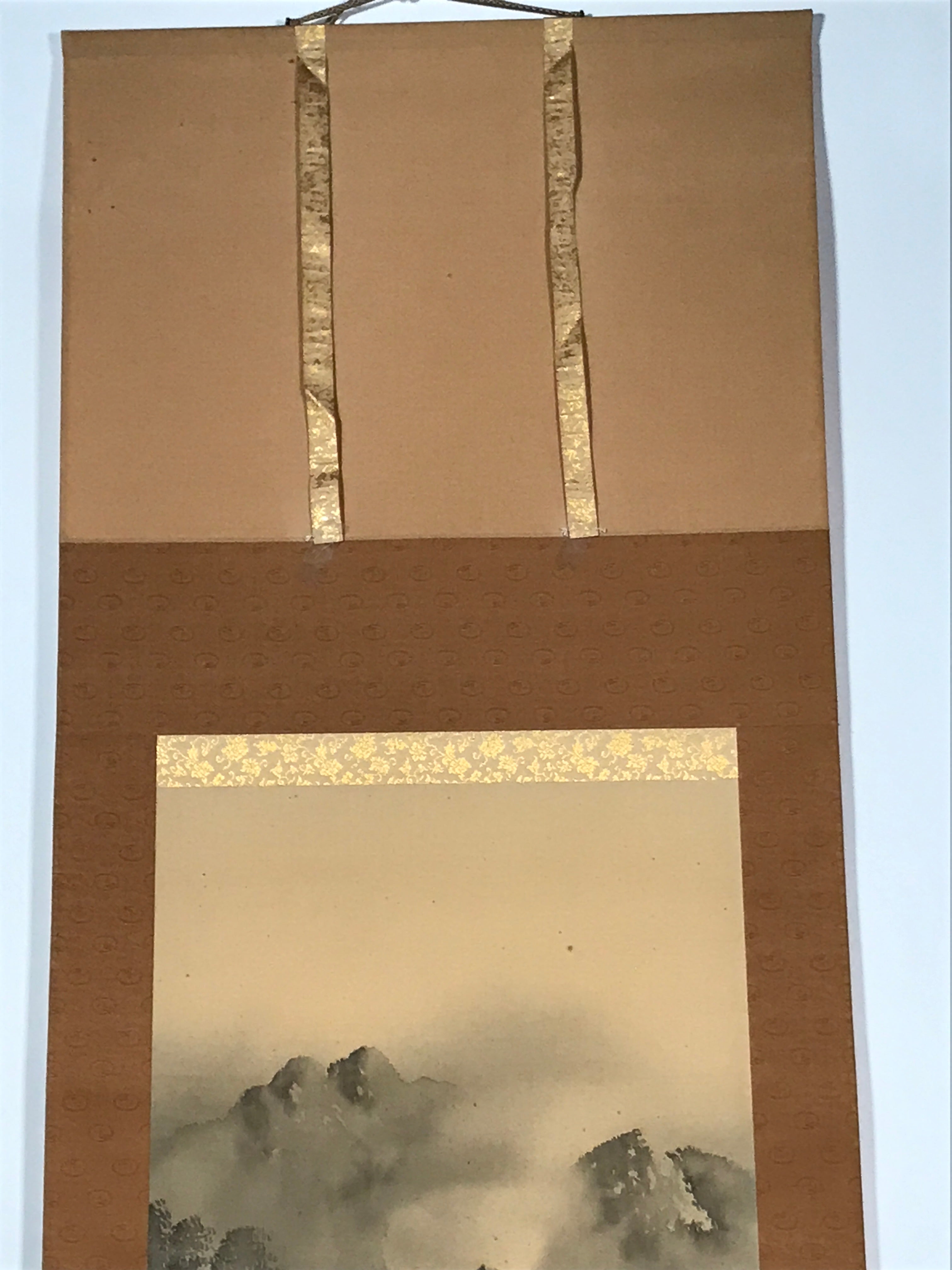 Japanese Hanging Scroll Vtg Waterfall Moutains Trees Monochrome Kakejiku SC859